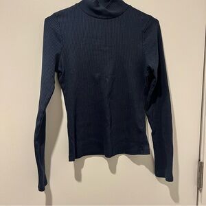 Anthropologie Blue Fitted Turtle Neck Long Sleeve Tee